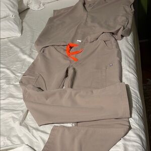 Figs Women's Tan Skinny Pants with Orange Tie